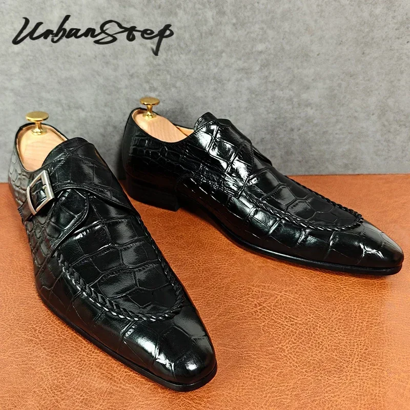 Luxury Brand Men Leather Shoes Slip-On Black Crocodile Print Woven Pattern Loafers Mens Dress Shoes Wedding Office Shoes For Men 5