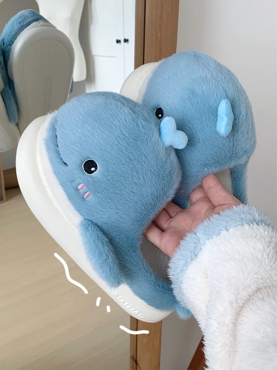 Ins Parent-child Cartoon Whale Plush Slippers For Men And Women In Winter Home Slipper Cute Indoor Anti-skid Warm Kids Slipper 3