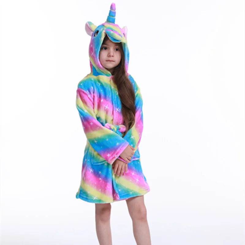 Unicorn Cartoon Kids Hooded Bath Robes Children Sleepwear Bathing Robe Keep Warm Easy to Clean Boys Girls Pajamas Autumn child bathrobe kids robe