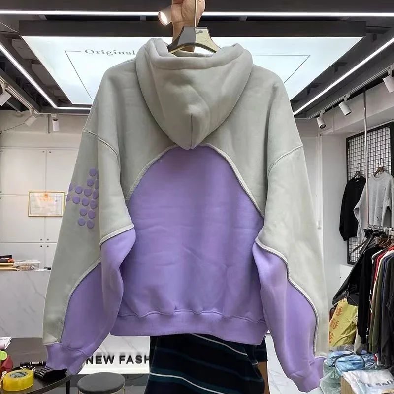 

Three-dimensional foam splicing color hoodie plus fleece hoodie men and women