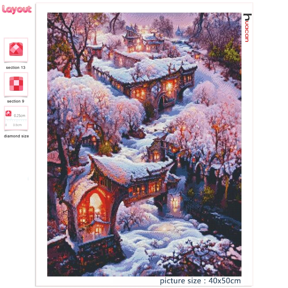 Huacan Diamond Painting Kits - DIY 5D Winter Scenery Full Square Drill Crystal Rhinestone Embroidery Pictures Arts Craft for Home Wall Decor 30x40cm