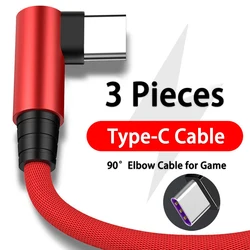 Cable de carga rápida tipo C, Cable de codo de 90 grados para juego para Xiaomi Redmi, Huawei, Honor, cargador de teléfono USB C, 3 piezas