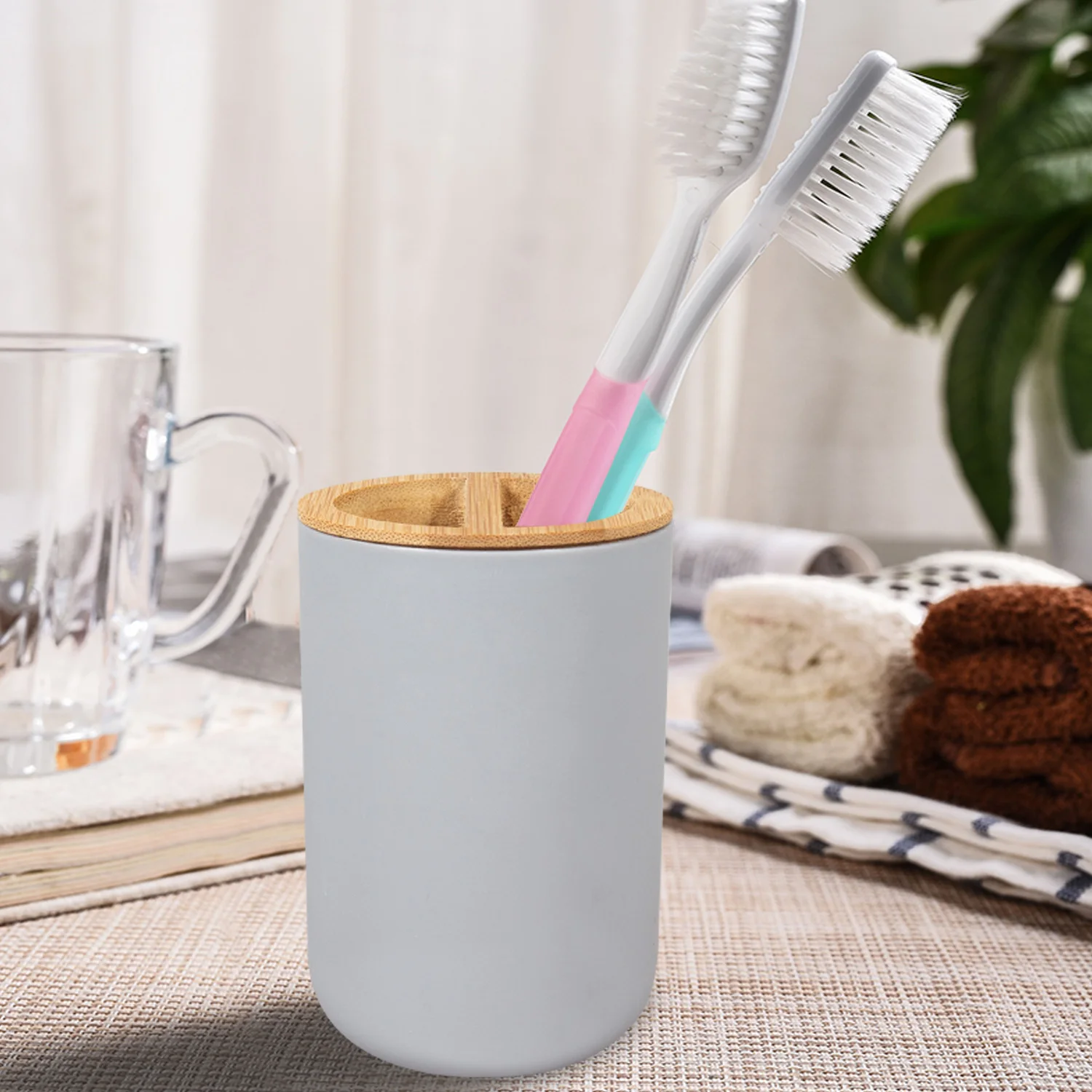 Bathroom Accessories Set White Modern Soap Lotion Dispenser Resin and Wood Soap Dish Toothbrush Holder