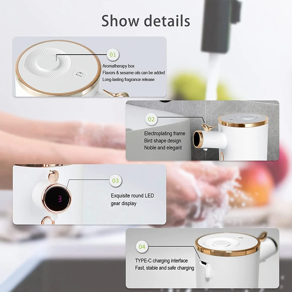 Automatic Foam Soap Dispenser, Touchless Electric Soap Dispenser, Auto Adjustable Soapdispenser for Kitchen Bathroom