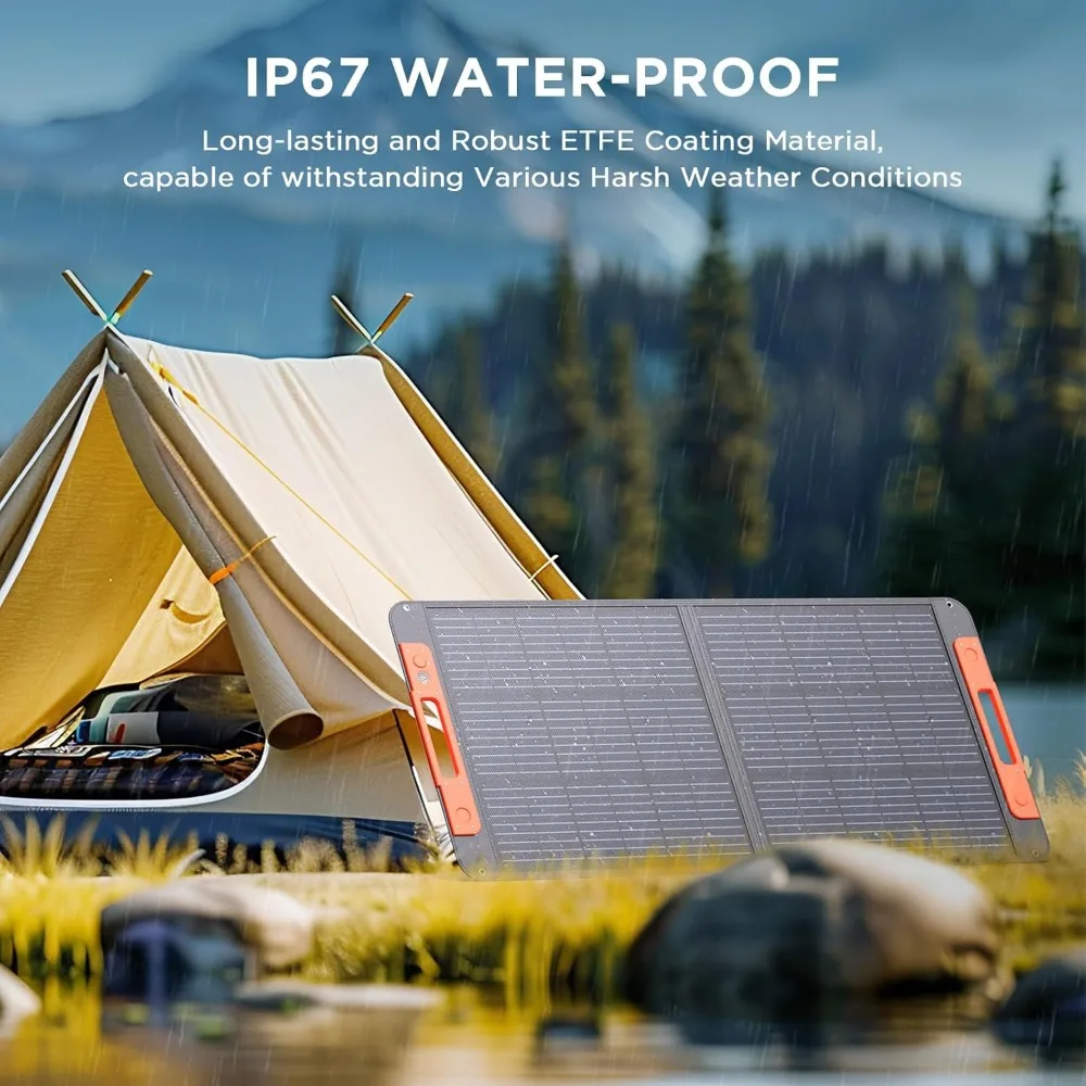 Portable Solar Panel, Foldable Solar Charger with Cable, USB Output, 23.5% Efficient, IP67 Waterproof, 100 W, 20V
