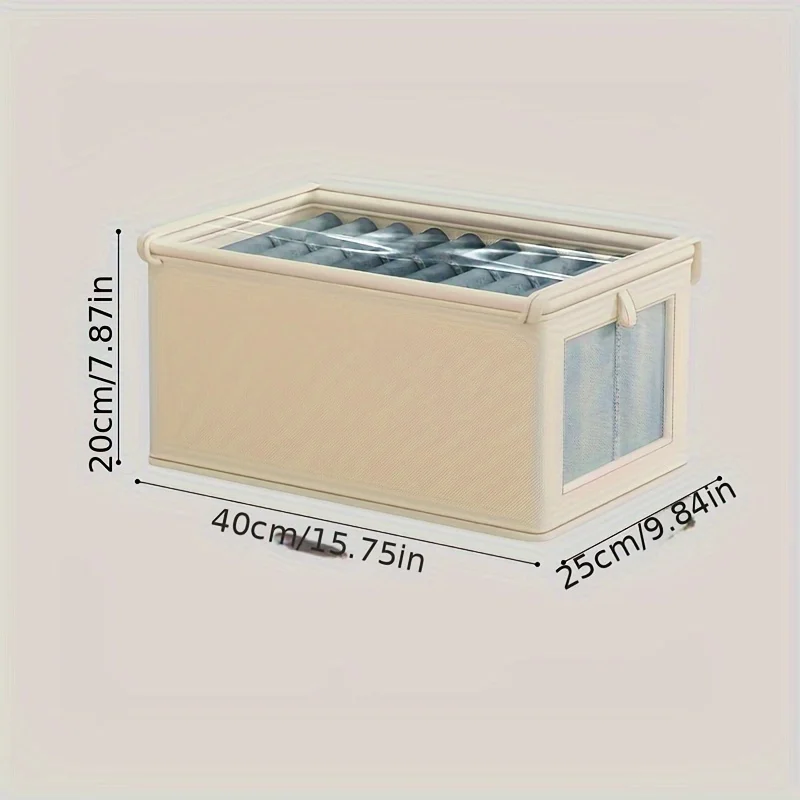 Canvas Storage Box with Transparent Cover,Foldable Clothing Storage Box,Stackable, Foldable Storage Basket for Household Clothes