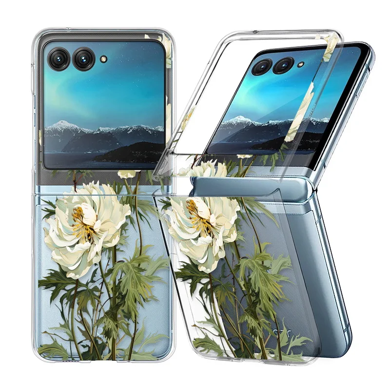 Floral Clear Shockproof Folding Phone Case - Transparent Hard Back Cover