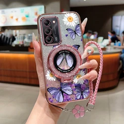 Purple Butterfly Plating Bracelet Holder Phone Case Cover - Galaxy A20(A30) (Pink)