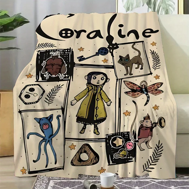 Coraline Style Flannel Throw Blanket - Digital Printed Cartoon Animal Collage, Polyester Knit Four Seasons Comfort Plush Blanket Coraline Style Flannel Throw Blanket - Digital Printed Cartoon Animal Collage, Polyester Knit Four Seasons Comfort Plush Blanket