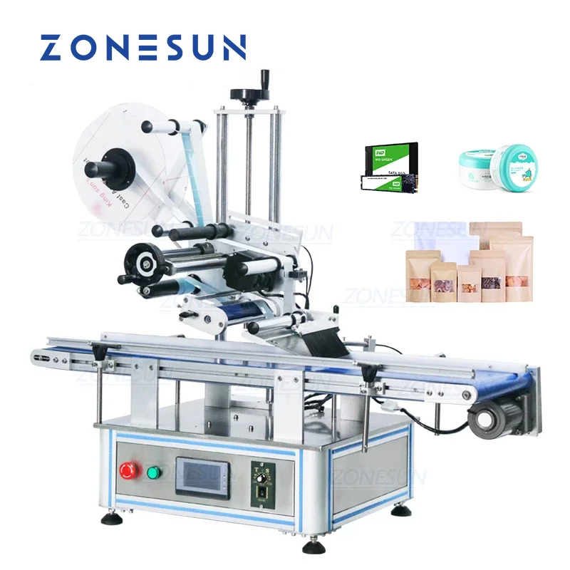 ZONESUN Automatic Desktop Plastic Bag Cosmetic Box Envelope Labeling Machine For Production Label Applicator