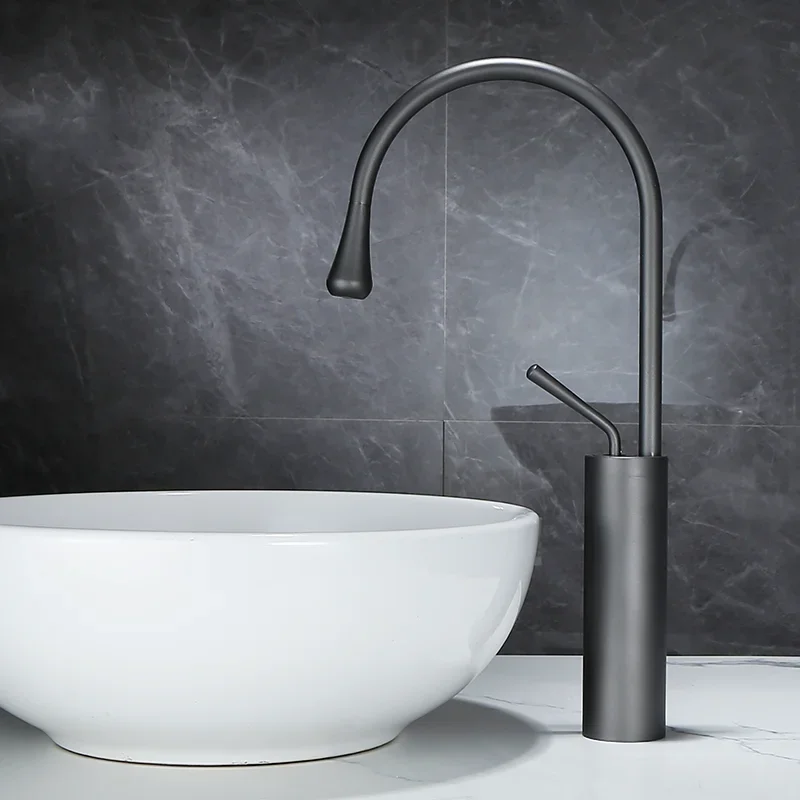 Bathroom Faucet Grey Basin Hot  Cold Brushed Gold Sink Brass Kitchen Swivel Water Crane