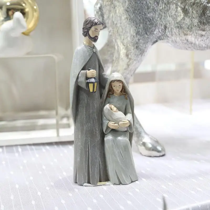 Christmas Holy Family Figurines Nativity Scene Figurine Wooden Christmas Religious Art Decor Statue Suitable For Home christian statue home decor items