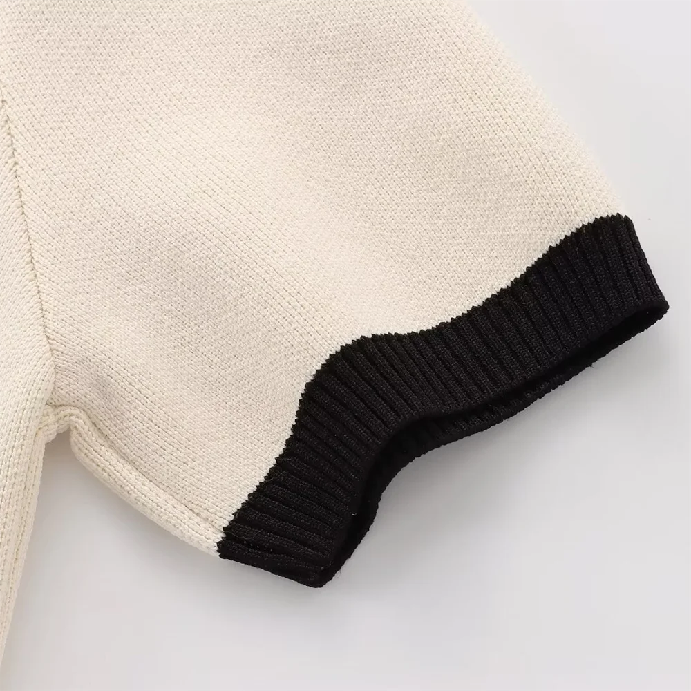 Spring New Women's Fashion and Elegance Slim Fit Versatile Knitted Spliced Short sleeved Coat