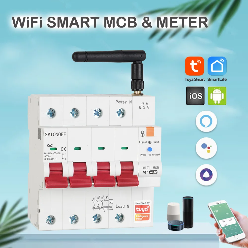 Tuya Smart WiFi RS485 4P MCB Breaker Prepaid Meter Timer Switch Voltage Current