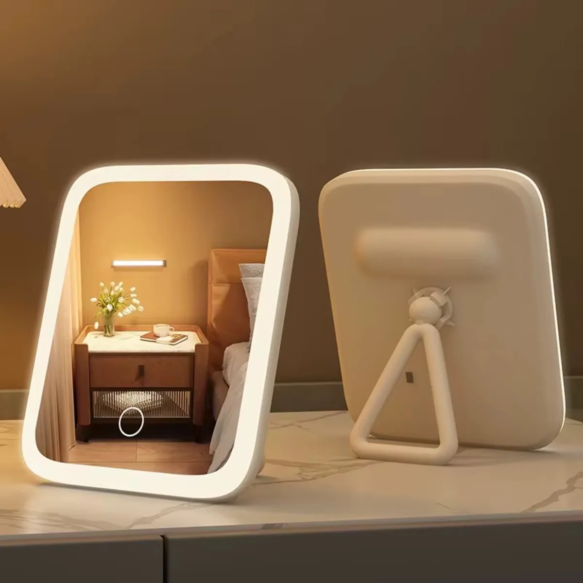 LED Smart Desktop Makeup Mirror with Fill Light, Small Dormitory Dressing Table Mirror for Girls