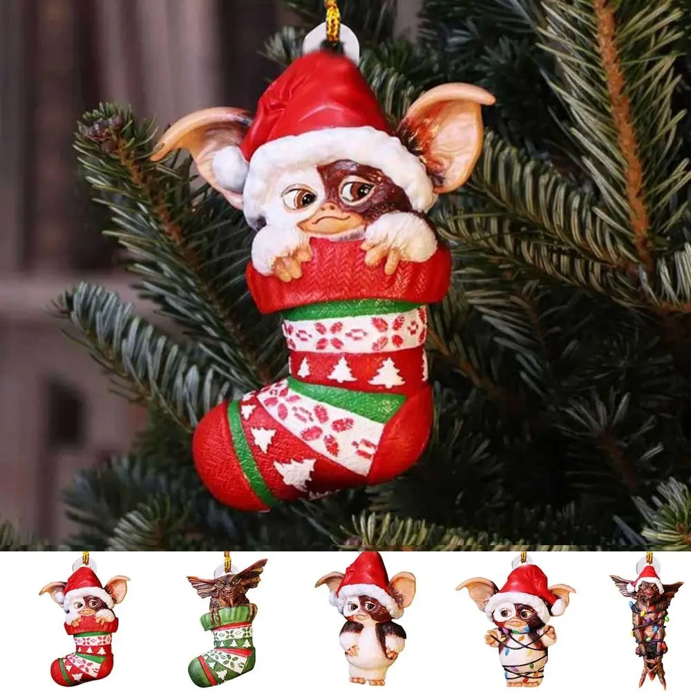 

Socks Dog Gremlins Santa Hat Funny Flying Dragon Puppy Gremlins Gizmo Acrylic Hanging Chrismtas Tree Pendants Birthday Parties