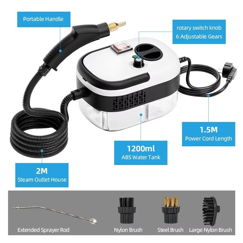가정용 자동차 세척 전기 스팀 청소기 2500W 휴대용 핸드헬드 1200ml 물탱크..