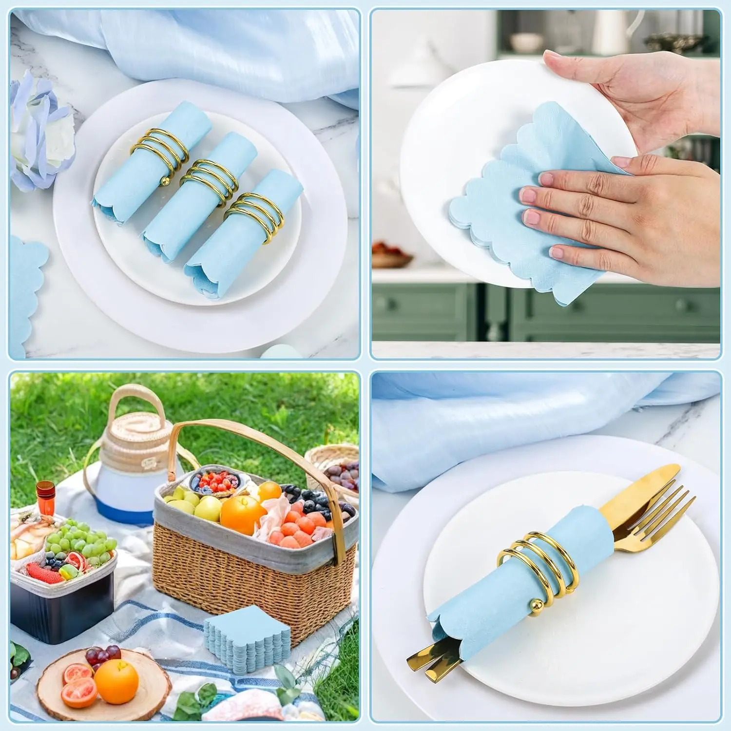 50-300PCS Scalloped Napkins Dusty Blue Paper Napkins Disposable Party Napkin Beverage for Wedding Babyshower 5x5Inch paper napkins disposable paper napkins