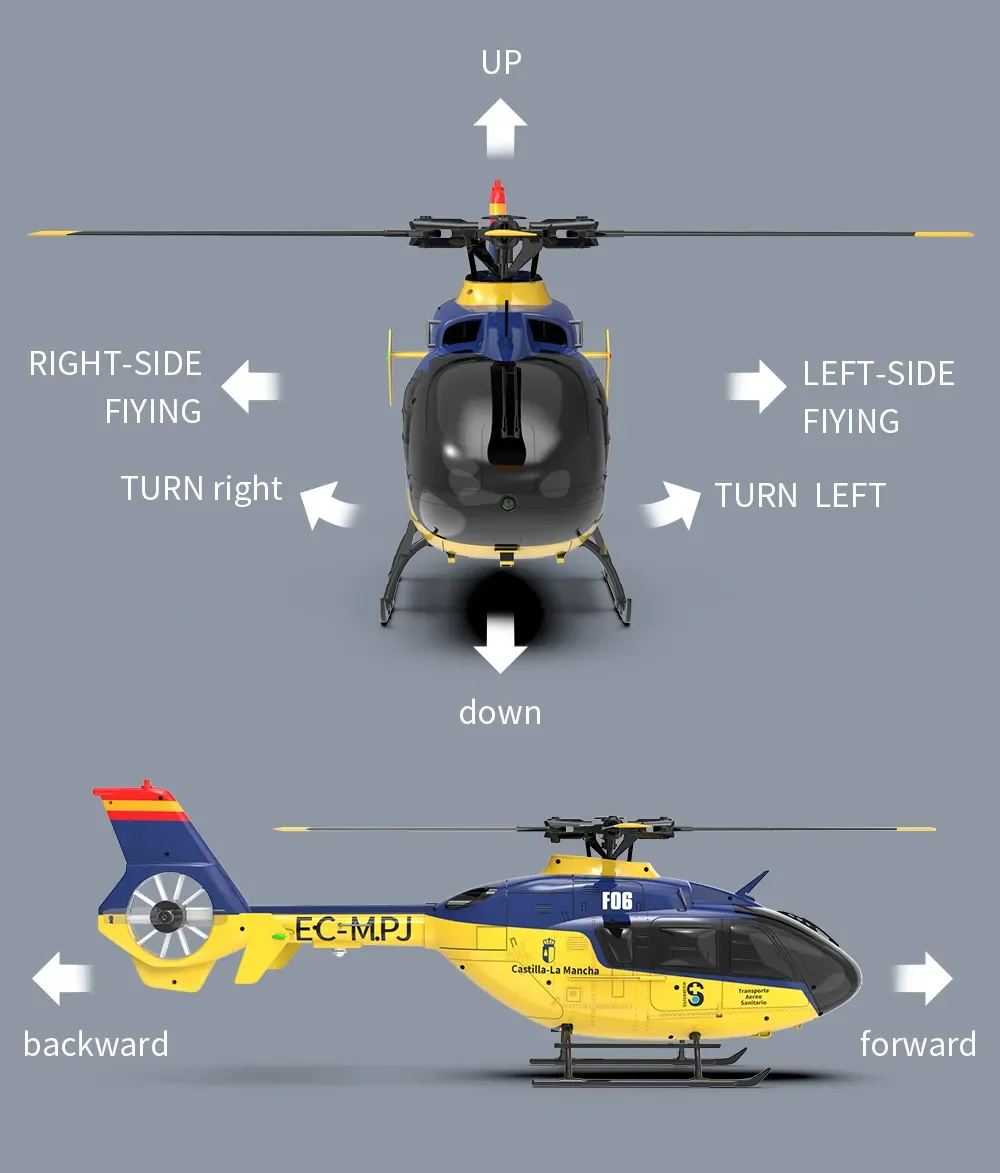 F06 RC Helicopter RTF EC135 Model Heli 2.4G 6CH 1:36 Scale 3D