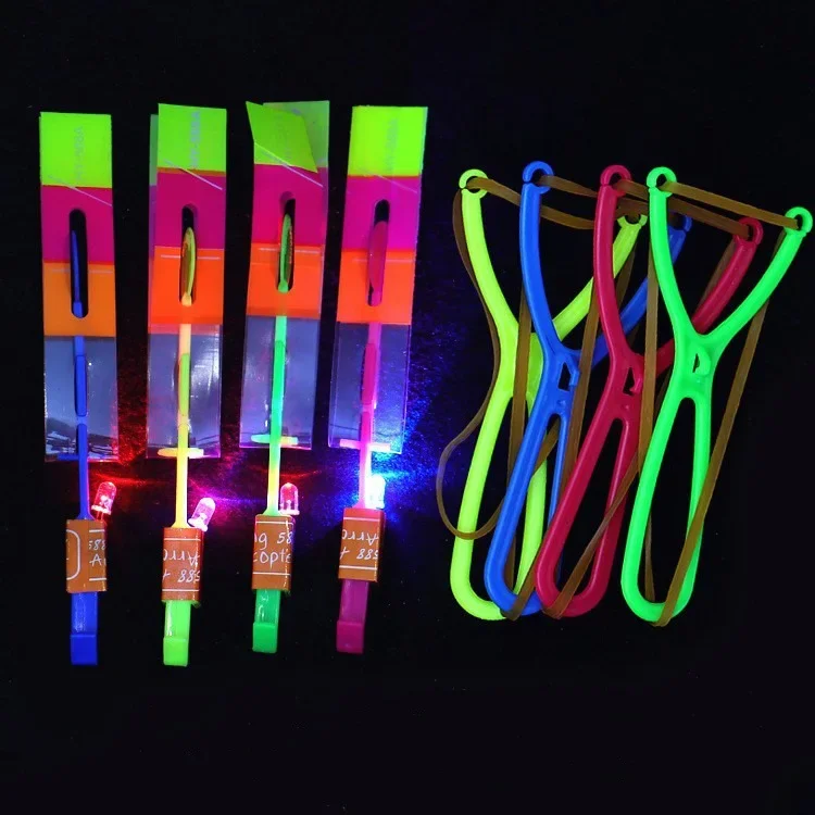 5/10Pc LED Flying Arrow Rocket Toys - Rubber Band Catapult Helicopter Light Party Fun Best Gifts For Kids Outdoor Play