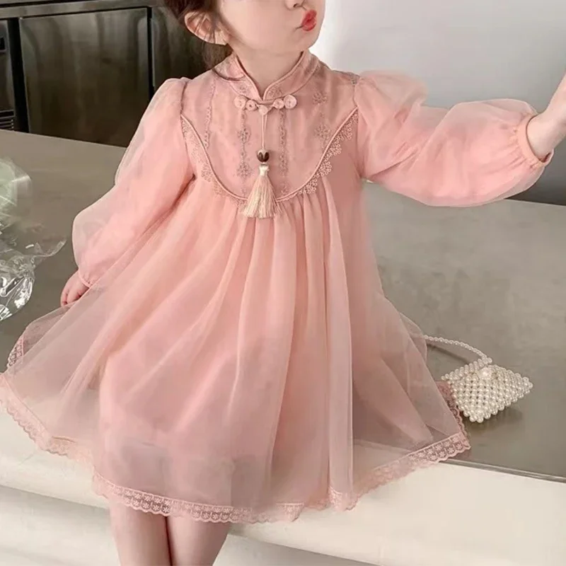 Осенне-зимнее Новое модное платье в китайском стиле для девочек в стиле Харадзюку, свободное милое платье, милая детская одежда с длинным рукавом