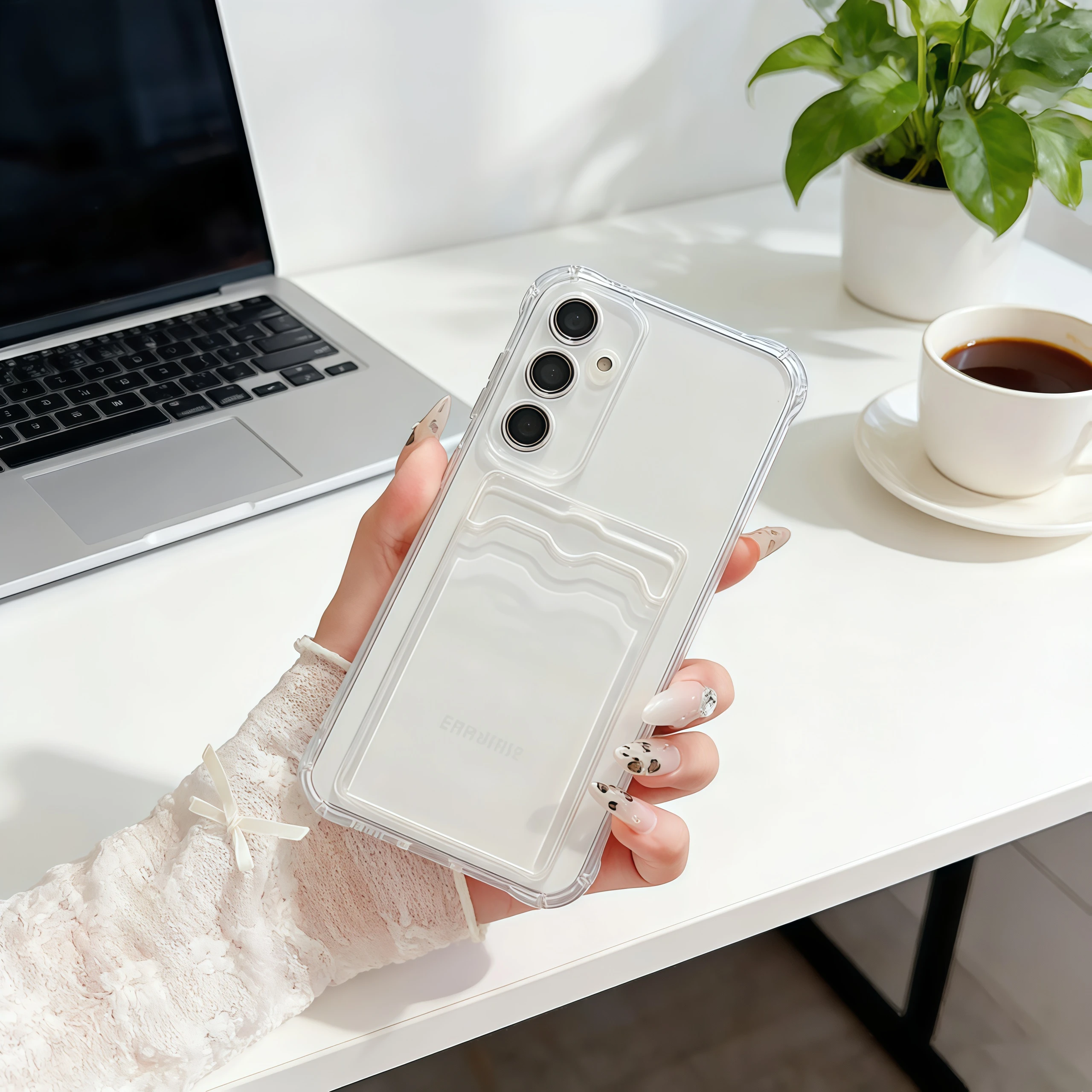 Silicone Clear Shockproof Phone Case with Card Slot Back Cover