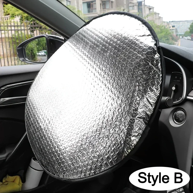 Steering Wheel Sun Shade - Double Thick, Foldable, Anti-UV Sunscreen Cover (Silver)