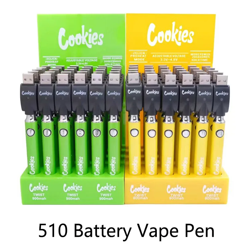 30pcs/lot Cookies Twist Preheat Battery Vape Pen 900mah Capacity 3.33
