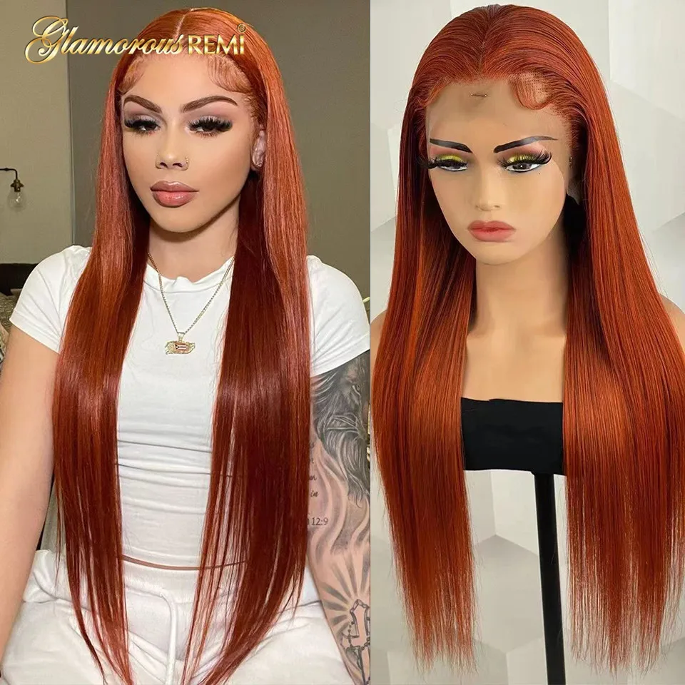 

Ginger Orange Straight Human Hair Lace Frontal Wigs Transparent Straight Lace Front Wig Brazilian Human Hair Lace Wigs For Women