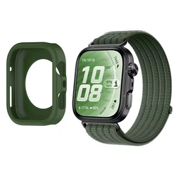 Sleek Silicone Bumper Frame for Smartwatch with Hollowed Design & Screen Protection (Green strap case)