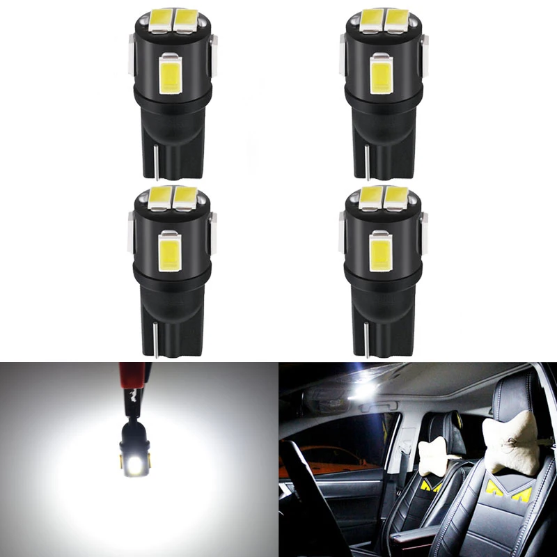 

4PCS T10 Led Car Interior Bulb Canbus Error Free T10 White 5630 6SMD LED 12V Car Side Wedge Light White Lamp Bulb Car Styling