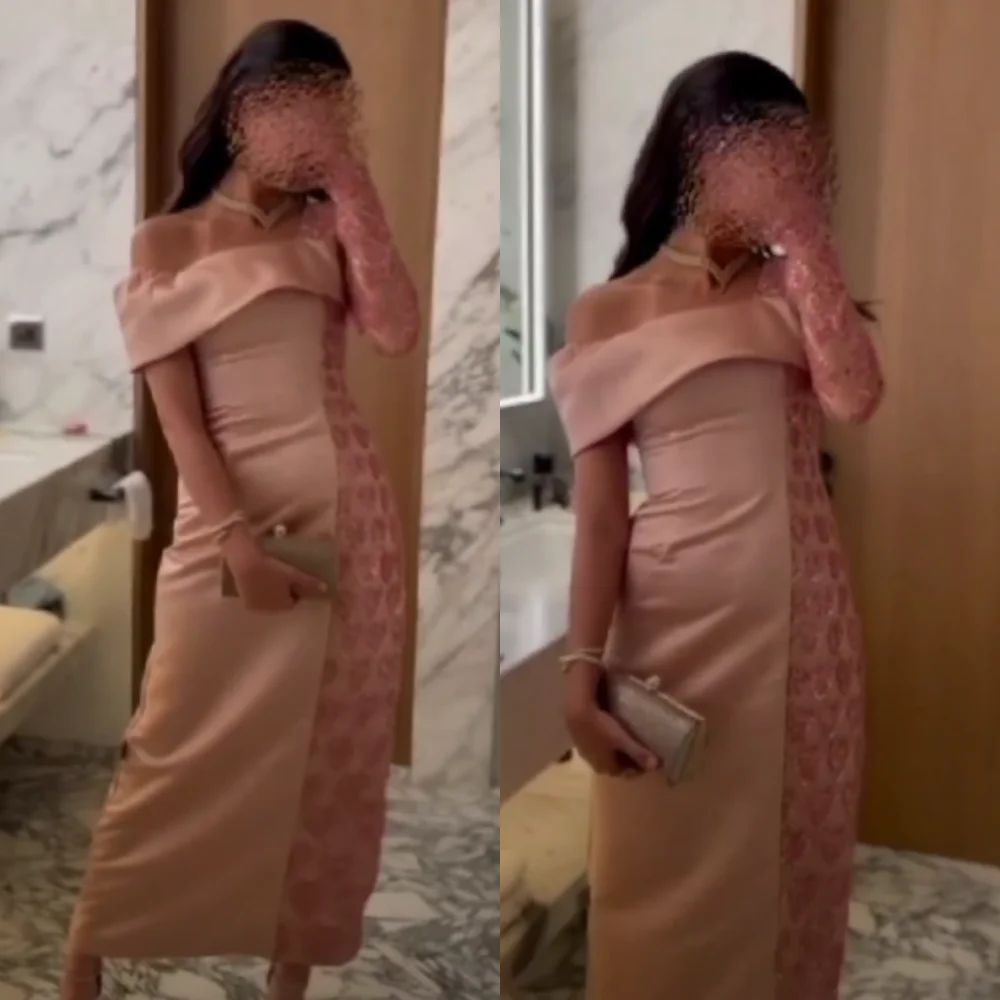 

Exquisite High Quality Off-the-shoulder A-line Anke Length Prom Dresses Tulle Satin Evening robe de soirée femmes