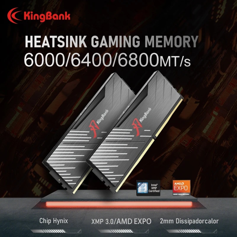 Kingbank 2 Pics DDR5 16GB RAM 6000MHz 6400MHz 6800MHZ XMP PC Desktop Computer Memory Memoria Support Motherboard with Heat Sink