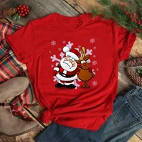 Funny Christmas Elk Printing Print Women T Shirt Short Sleeve O Neck Women Red Tshirt Ladies Tee Shirt Top Clothes Camisetas