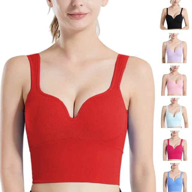 V-Neck Padded Yoga Sport Bra Women U-shaped Beautiful Back Athletic Workout  Crop Top with Built In Bra Gym Tank Tops Sportswear - AliExpress