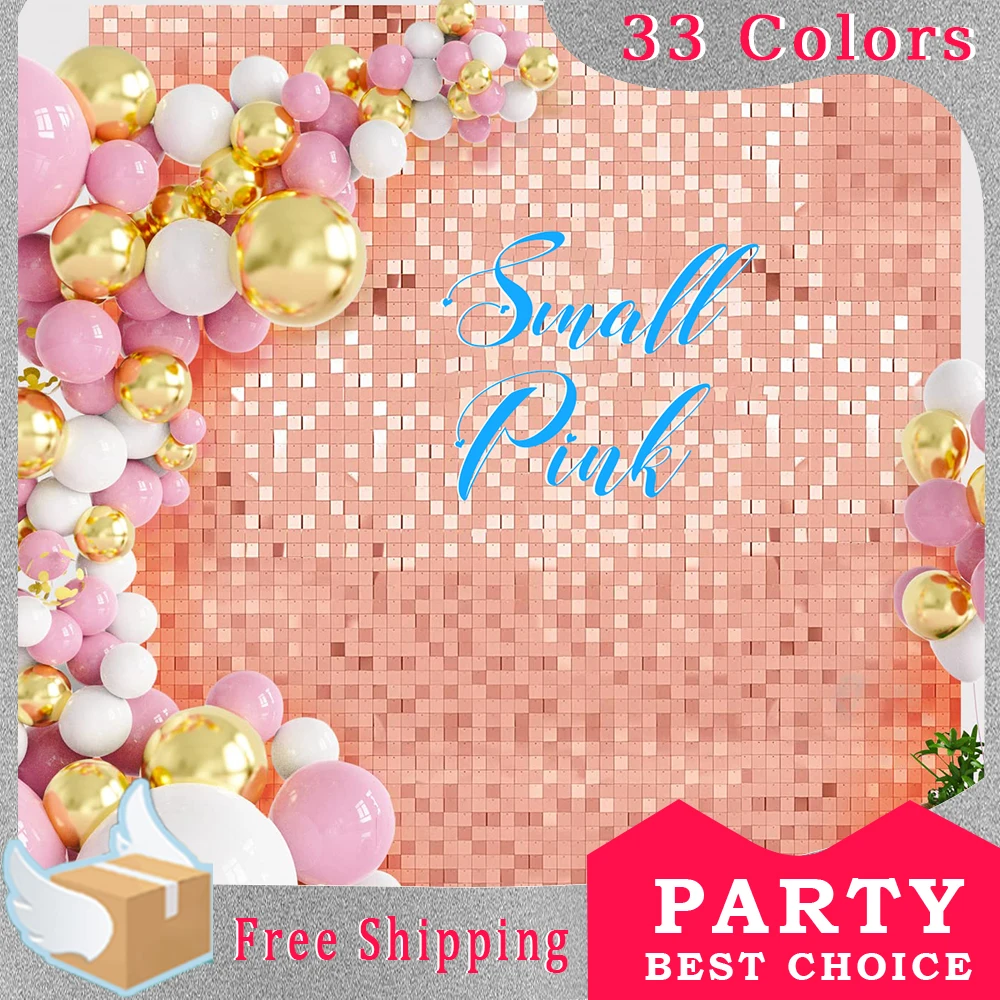 

SmallPink 6-18Pcs Glitter Sequin Party Backdrop Wall Square Shimmering Background Panels Wedding Birthday Party Event Decoration