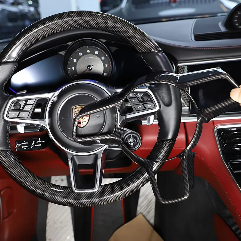

Для Porsche Cayman 2016 ABS матовая черная/углеродное волокно/красная Автомобильная оплетка рулевого колеса Обложка отделка стикер автомобильные аксессуары