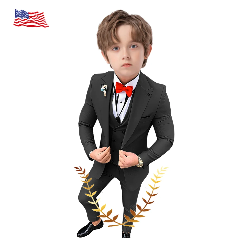 Lavender Boys Suit Jacket Vest Pants Slim Fit Clothes Formal Wedding Tuxedo 3 Piece Set Kids Party Outfit 2-16 Years Old