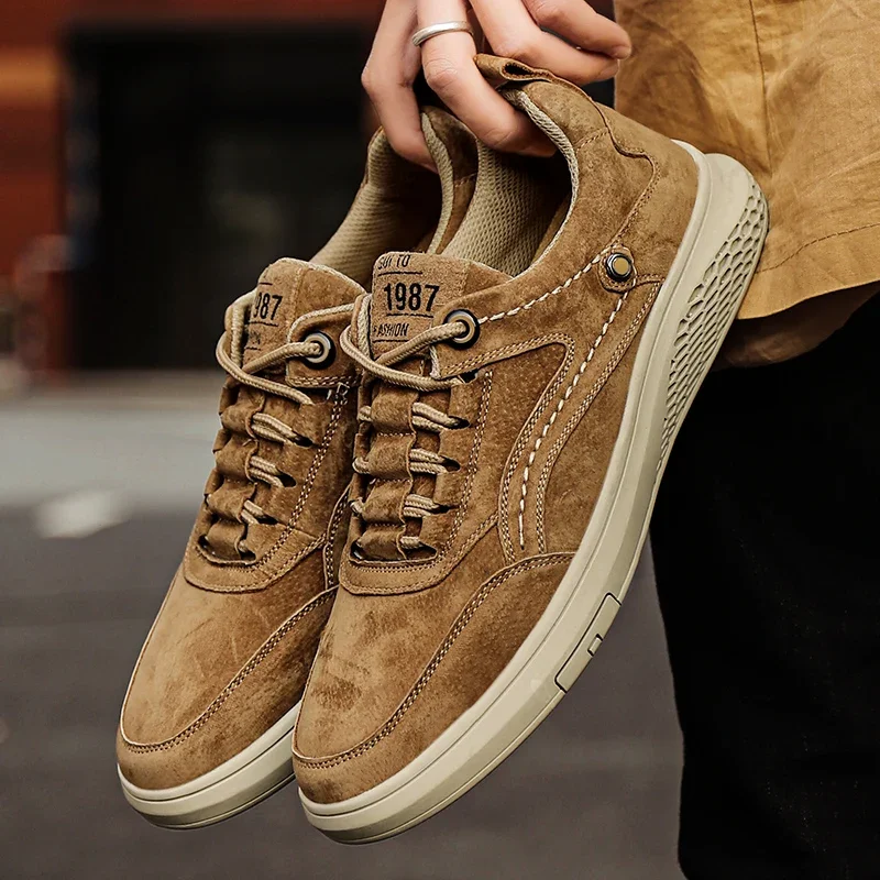 Mens Shoes Genuine Leather Casual Breathable Autumn Lace Up Loafers Outdoor Oxfords Sneakers