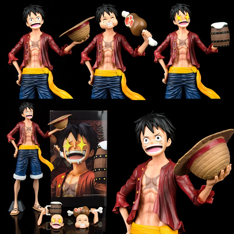 28cm Anime One Piece Figurine Luffy PVC Statue Action Figure Three  Expressions Can Be Replaced Model Toy for Kids Christmas Gift