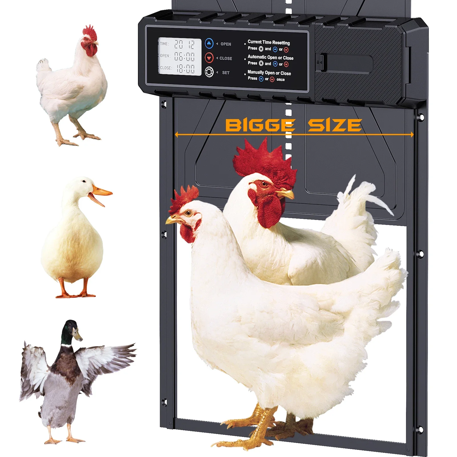 Aluminum Automatic Chicken Coop Door Waterproof Large Display Timer Electric Chicken Duck Door Intelligent Pinch Protection Chicken Coop Door Opener