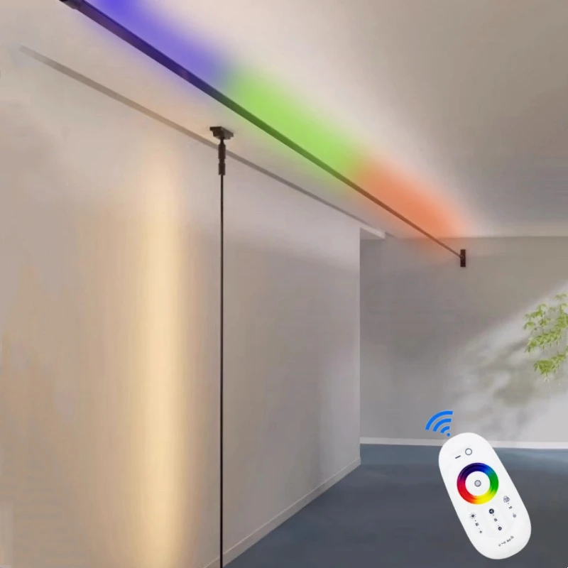 북유럽 RGB LED 스카이라인 벽 램프, 블랙/화이트 스틸 바 스트립, 선형 스콘스, 거실 침실 브래킷, 백라이트, 긴 벽 조명