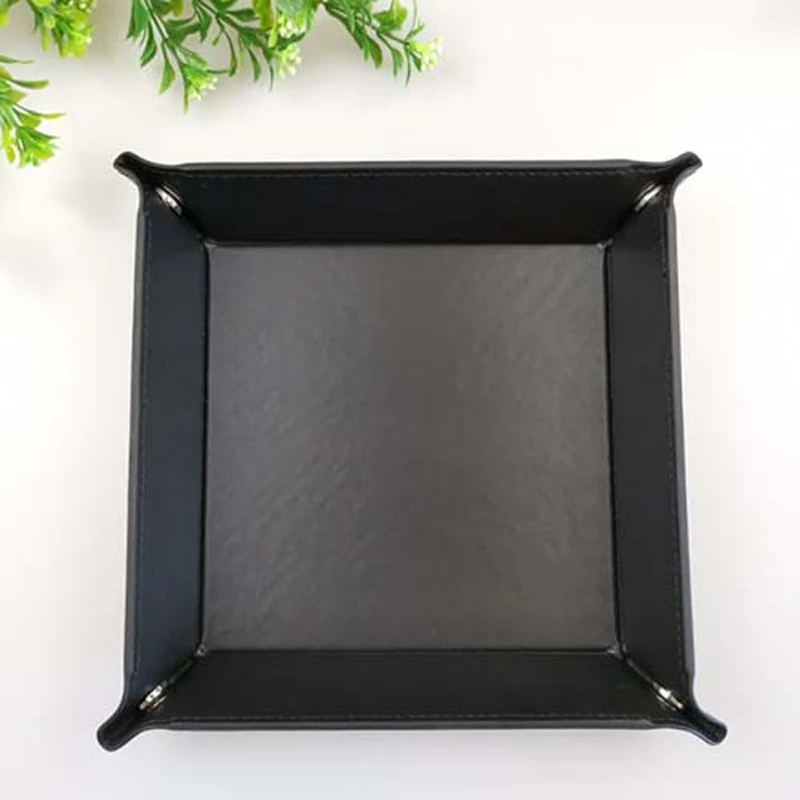 JINSERTA PU Leather Valet Trinket Folding Tray Dice Rolling Tray for Serving Collapsible Key Wallet Coin Storage Box