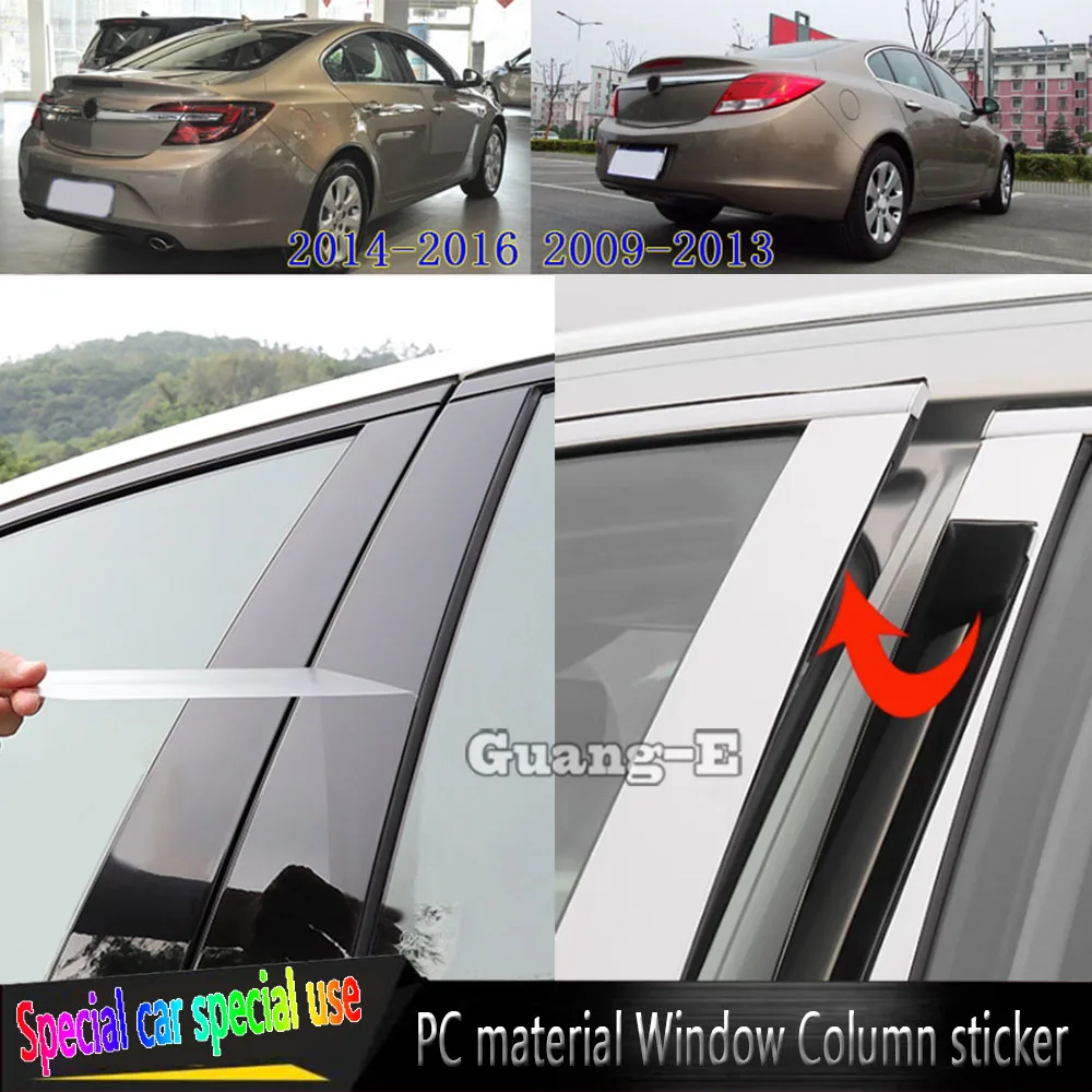 

6 шт., автомобильные глянцевые зеркальные наклейки на окна, для Buick Regal 2009 2010 2011 2012 2013 2014 2016