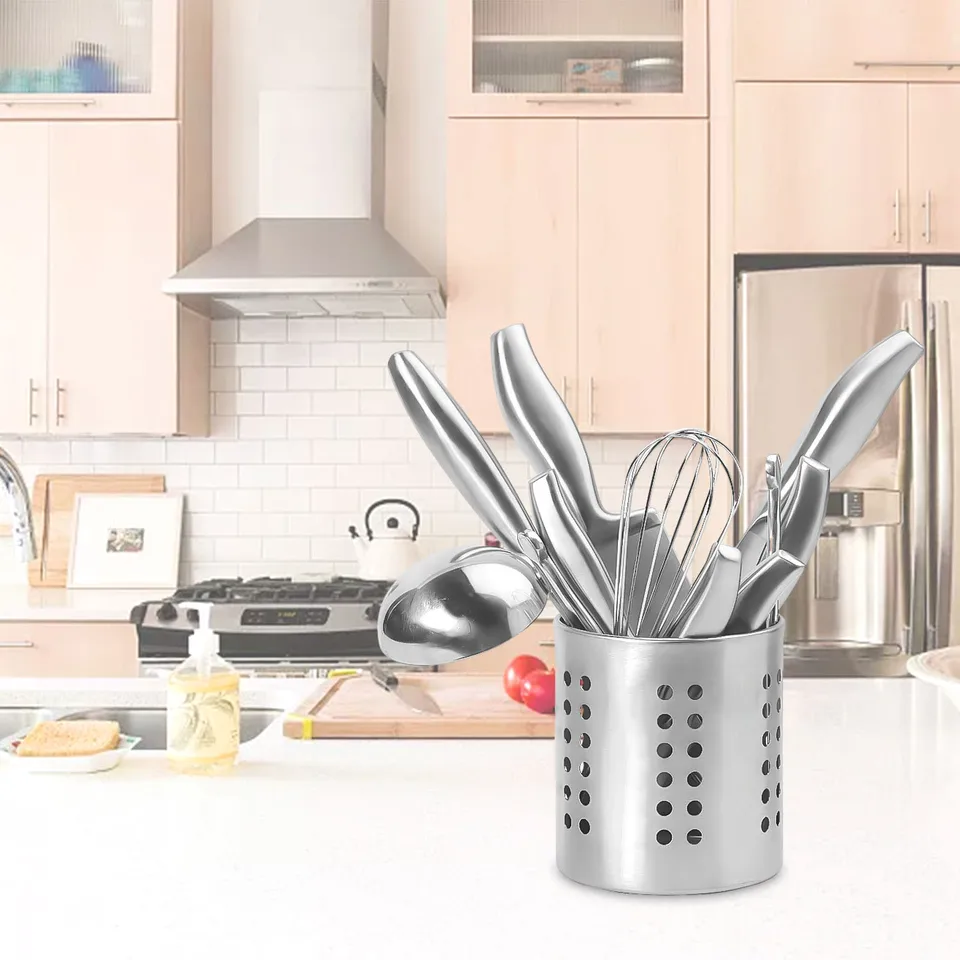 Escurridor De Cubiertos De Acero Inoxidable 2 Piezas - Porta Utensilios Con Base Antideslizante, Plata
