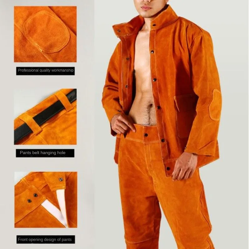 

Фартук для электросварки из воловьей кожи, защитный костюм для сварщика, огнестойкая защита от ожогов, защитный костюм для сварочных работ, топ и штаны