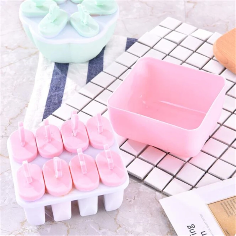 Ice Mold Creative ICE Cream Mold No-toxic Plastic DIY Frozen Popsicles Set Ice Cream Maker Cool Round Square Shape Ice Mould Tool