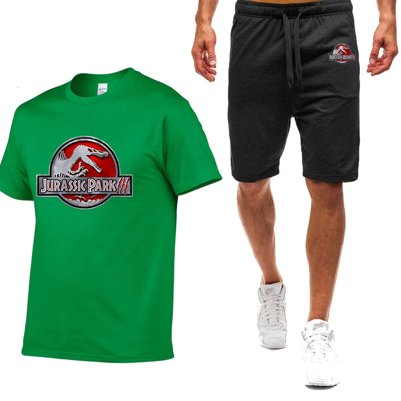 2023 Spring Summer New Men Jurassic Park Nine Color Short-sleeved T-shirt Simple Casual Comfortable Leisure Trendy Movement Suit
