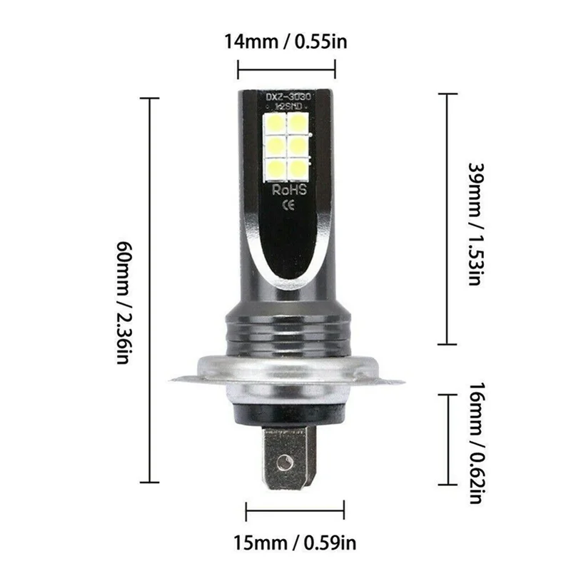 신제품 20개입 H7 12SMD LED 안개등 캔버스 전구 변환 1000LM 6000K 백색광 에러프리 캔버스 전구 전면 안개등 B