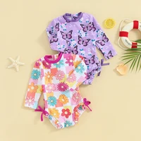 Baby Girls Bikini Swimwear Rash Guard Long Sleeve Flower Butterfly Print Bow Summer Swimming Bathing Swimsuit Beachwear 1